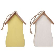 gjenstander Dekor for oppheng av fuglehus tre hvit gul 13cm 2 stk