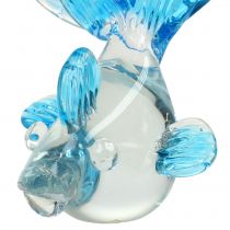 gjenstander Dekorfisk laget av klart glass, blå 15cm