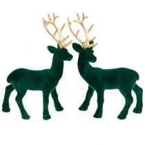 Deco hjortegrønn og gull juledekorasjon hjortefigurer 20cm 2stk