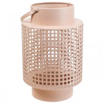 Dekorativ lanterne rosa metall lanterne med håndtak Ø18cm H29cm
