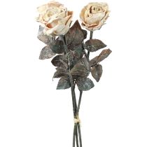 gjenstander Dekorative roser Kremhvit kunstige roser Silkeblomster Antikk utseende L65 cm Pakke med 3