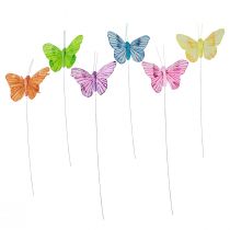 gjenstander Dekorative sommerfugler på tråd fargerike fjær 5,5×8cm 12stk