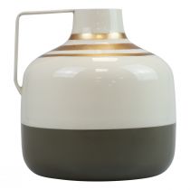 gjenstander Sjarmerende dekorativ vase i metall med håndtak, vintage-stil, krem/grå/gull, Ø16 cm, H17 cm, for tørkede blomster og kunstige planter