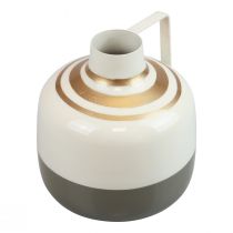 gjenstander Sjarmerende dekorativ vase i metall med håndtak, vintage-stil, krem/grå/gull, Ø16 cm, H17 cm, for tørkede blomster og kunstige planter