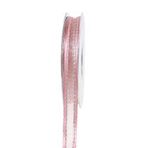 Deco bånd rosa med lurex striper i sølv 15mm 20m