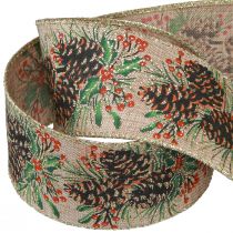 gjenstander Pyntebånd julekongler bredt gavebånd natur 60mm 10m