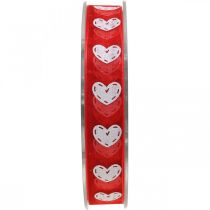Dekorative båndhjerter, bryllupsdekorasjon, bånd Valentinsdag rød, hvit 15mm 20m