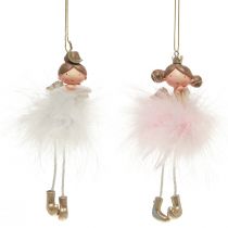 gjenstander Dekorativ figur engelprinsesse Juletrepynt hvit, rosa 12cm 2 stk