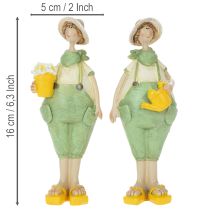 gjenstander Dekorative gartnerfigurer, borddekorasjon, sommer, grønn/gul, 16,5 x 5,5 cm, 2 stk.