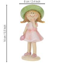 gjenstander Dekorative figurer av jenter med hatter, rosa og grønn, 6,5x5,5x14,5 cm, 2 stk.