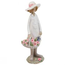 gjenstander Dekorative figurer gartner dekorasjon kvinne med blomster hvit rosa H21cm