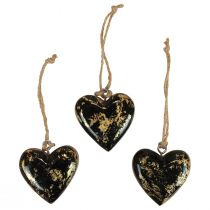 gjenstander Dekorativ kleshenger tre hjerter dekorasjon natursvart gull 6cm 8stk