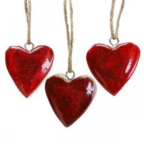 Dekorativ oppheng trehjerter dekorative hjerter rød Ø5–5,5cm 12 stk.