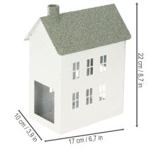 gjenstander Dekorativt metallhusformet hus med vinduer og skorstein, 22 cm