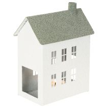 gjenstander Dekorativt metallhusformet hus med vinduer og skorstein, 22 cm