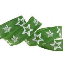 Dekorativ båndjute med stjernemotiv grønn 40mm 15m