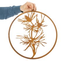 gjenstander Dekorativ metallring, veggdekorasjon i forvitret stål, furugren, Ø38 cm