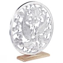 Dekorativ ring metall trebunn sølv lotus koi dekorasjon Ø32cm