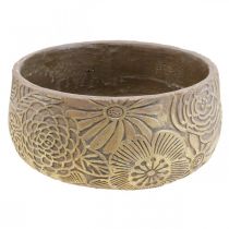 Dekorativ skål keramikk gull blomster brun Ø23,5cm H11,5cm