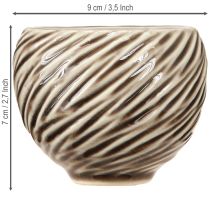 gjenstander Dekorskål Keramisk Spiraldekor Beige Brun Ø9cm 4stk