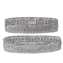 gjenstander Dekorativ metallskål, grått mønster, oval, L36 cm/33,5 cm, sett med 2