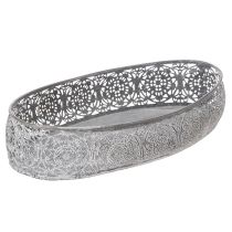 gjenstander Dekorativ metallskål, grått mønster, oval, L36 cm/33,5 cm, sett med 2