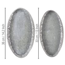 gjenstander Dekorativ metallskål, grått mønster, oval, L36 cm/33,5 cm, sett med 2