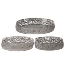 gjenstander Dekorativ bolle i metall, ovalt mønster, grå, 25,5/29/34,5 cm, sett med 3