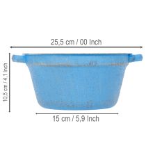 gjenstander Dekorativ skål/plantekasse, blått metall, shabby chic-dekor, Ø21 cm, H10,5 cm