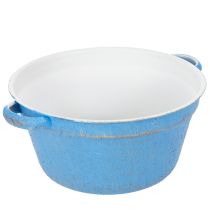 gjenstander Dekorativ skål/plantekasse, blått metall, shabby chic-dekor, Ø21 cm, H10,5 cm