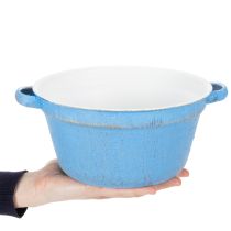 gjenstander Dekorativ skål/plantekasse, blått metall, shabby chic-dekor, Ø21 cm, H10,5 cm