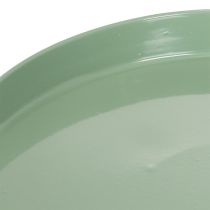 gjenstander Dekorativ metallplate, grønn, rund bunn, brett for blomsterarrangementer, 20 cm