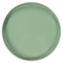 gjenstander Dekorativ metallplate, grønn, rund bunn, brett for blomsterarrangementer, 20 cm