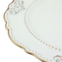 gjenstander Dekorativ plate rund plast antikk plate hvitt gull Ø33cm