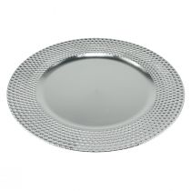 Dekorplate rund plast dekorative plate sølv Ø33cm