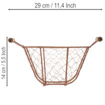 gjenstander Vintage rund trådkurv med trehåndtak, metallkurv, rustfinish, Ø22 cm