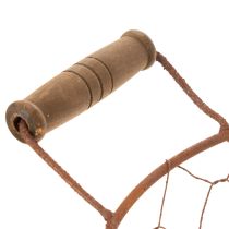 gjenstander Vintage rund trådkurv med trehåndtak, metallkurv, rustfinish, Ø22 cm