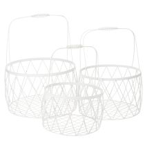 gjenstander Trådkurv med håndtak, hvitt metall, Ø25/30/35 cm, sett med 3