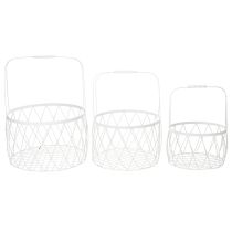 gjenstander Trådkurv med håndtak, hvitt metall, Ø25/30/35 cm, sett med 3