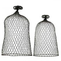 gjenstander Dekorativ bjelle av metall, klatrehjelp, wirehette brun, patina H50/41cm Ø30/25cm, sett med 2