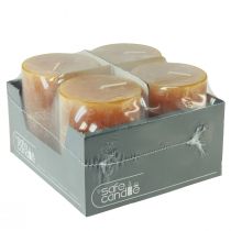 gjenstander Gule rustikke søylelys 80x110mm 4-pakning trygge lys - Brenntid 57 timer, RAL-kvalitet