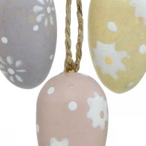 gjenstander Mini påskeegg, treegg med blomster, påskepynt lilla, rosa, gul H3,5cm 6stk