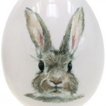 Dekorativt eggstående kaninmotiv, påskepynt, kanin på egg Ø8cm H10cm sett med 4 stk.