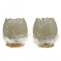 gjenstander Egg til pynt, påske, deco egghalvdel, vårpynt Ø8cm H10cm grå, sølv 4stk