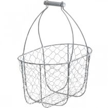 gjenstander Trådkurv med håndtak, kurver nostalgisk, metallkurv shabby chic, antikk utseende sølv, hvit L35/30/25cm H46.5/35/25cm sett med 3 stk.