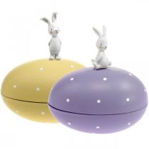 Kanin på egg, dekorativt egg til å fylle, påske, dekorativ boks gul, lilla H17/16cm L15cm sett med 2