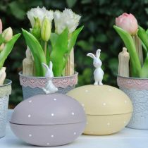 Kanin på egg, dekorativt egg til å fylle, påske, dekorativ boks gul, lilla H17/16cm L15cm sett med 2