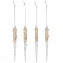 gjenstander Dekorative istapper for oppheng av champagneglitter 14,5cm 4stk