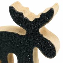 gjenstander Julespredning elgtre svart glitter 5 × 5,5 cm 12stk