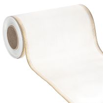 gjenstander Elegant moiré-kransbånd, 200 mm hvitt med gullperlekant og spesiell finish, 25 m - Perfekt for dekorasjoner og feiringer